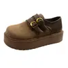 Zapatos Birkenstock Retro Patchwork Cabeza Grande para Mujer Doble Hebilla Suela Gruesa 4cm Aumento Oculto de Altura Zapatos Individuales Versátiles Pequeños