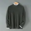 Outono e Inverno Novo Masculino 100% Lã Malha Plana Calibre 12 Gola Meia-Alta Casual Estilo Old Money Tricô Versátil Suéter