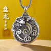 Colgante Hebilla de Seguridad del Zodíaco Dragón de Plata Pura 999 para Hombres, Colgante de Plata Pura Tendencia Nacional Personalizado Antiguo Hecho a Mano con Filigrana de Dragón y Tigre