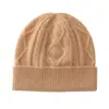 Nuevo gorro de otoño e invierno 100% cachemir, turbante de punto trenzado en forma de diamante, gorro cálido protector para las orejas, gorro versátil de punto de cachemir