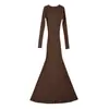Ins Moda Europeia e Americana Transfronteiriça 2025 Nova Moda Elegante Roupas Femininas Atacado Gola Redonda Textura Geométrica Vestido Cauda de Peixe