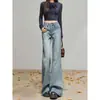 Jeans flare retro azul extra longo para mulheres altas, primavera e outono, cintura alta, solto, modelador, com bom caimento, calças flare estendidas