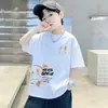 Roupa de Verão para Meninos 2026 de Algodão Puro com Manga Curta Camiseta Gradiente Manga Curta para Bebê Manga Meia Manga Solta Gola Redonda para Crianças Mais Velhas