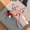 Ins Japonês e Coreano Fita Xadrez Laço Pérola Coração Pingente de Bolsa Estiloso Criativo Coração de Menina Novo Doce