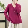 Suéter de Punto de Algodón Retro para Mujer, Cuello en V, Botones de Colores, Manga Larga, Holgado, Casual, Otoño Invierno, Versátil, Capa Interior, Capa Base