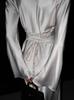 Vestido de manga larga con encaje en la espalda, elegante, de seda, ácido acético, moda transfronteriza europea y americana, primavera 2025