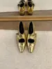 Primer Encuentro Zapatos de Cuero Pequeños para Mujer Mary Jane Puntiagudos con Aumento de Altura Estacional, Hebilla Dorada para Cinturón, Zapatos de Salón Individuales Estilo Retro Francés
