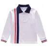 Camiseta Branca de Manga Longa Peça Única Top Branco Cor Sólida Camisa Polo Camisa Base para Meninos e Meninas Roupas de Outono Uniforme de Classe Uniforme Escolar Uniforme de Jardim