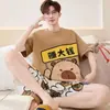 Pijama de verão 2026 para homens, conjunto casual esportivo de manga curta solto para casa, tamanhos grandes, pode ser usado fora de casa