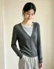 26 Cárdigan de Punto Retro con Cuello en V Falso Dos Piezas Holgado Adelgazante Bloque de Color Suéter Delgado con Estilo para Mujer