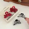 Presilha de Cabelo Laço de Resina Vermelha com Strass para Mulheres, Acessório de Cabelo para Penteado Meio Preso de Princesa, Presilha Jacaré para Franja Lateral e Cabelo Solto