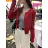 Cardigan de Tricô Vermelho Feminino Outono/Primavera Peça de Roupa Externa Toque Macio e Fofo Design com Bordado de Laço Senso de Design Casaco Suéter Top
