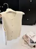 Chaleco de Punto Calado con Cuello Redondo Estilo Coreano para Mujer, Nueva Llegada de Otoño, Prendas Exteriores Holgadas sin Mangas, Chaleco Suéter para Superponer, Amarillo de Moda