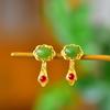 Pendientes de botón de pequeño cisne de jade hetiano con incrustaciones de cobre, bonitos pendientes de mujer, pendientes de moda de jade jade