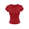 Ropa de Mujer Transfronteriza al por Mayor Estilo Europeo y Americano Color Sólido Top de un Solo Botón Primavera 2026 Nueva Moda Versátil Camiseta Adelgazante