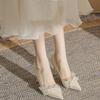 Estilo de Noite Francês com Saia e Salto Alto 2025 Novos Sapatos de Fada de Pérola para Cerimônia de Adultos Elegantes Versáteis Sapatos que Aumentam a Altura