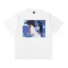 Camiseta Estampada Casual Versátil de Manga Curta com Lavagem e Efeito Desgastado da Equipe Cabeça de Macaco de São Miguel High Street