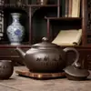Bule de Argila Roxa de Grande Capacidade, Bule Clássico Estilo Antigo, Conjunto de Chá Kung Fu com Um Bule e Duas ou Quatro Xícaras, Bule para Preparo de Chá de Panela Única B12