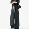 Pantalones casuales rectos holgados de cuadros con cintura elástica de estilo retro americano, pantalones de pierna ancha, blanco y negro