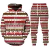 Conjunto de Moletom com Capuz e Calça de Moletom para Outono e Inverno de Natal, Venda Quente na Amazon, com Estampa 3D para Esportes Casuais