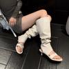 2026 Nuevo Estilo de Verano Comercio Exterior Botas Altas de Tacón Alto con Punta de Tira y Pantorrilla Ancha, Botas Largas Apiladas, Sandalias Finas de Tacón Alto, Botas Largas Huecas