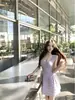 Vestido Camisola de Punto Morado Taro con Cuello en U para Mujer, Vestido de Verano sin Mangas Ajustado a la Cintura, Estilo Pura Pasión, Vestido Corto de Línea A Adelgazante