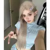 Peluca Kuku Estilo Princesa [Rosa Grisáceo Leche] Raya Media Encaje Frontal Pequeño Cabello Liso Diario Natural Peluca Completa para Mujer