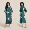 Pijama de Cetim Estampado Yao Ting para Mulheres, Verão Plus Size, Luxo Leve, Manga Três Quartos, Camisola Longa Fresca, Roupa de Dormir Feminina Transfronteiriça