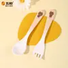 Wuhe Vajilla Infantil de Melamina Oso Pardo Antiescaldado Estilo Caricatura Tazón para Comida de Bebé Plato Multicompartimentos Vaso para Agua Cuchara Tenedor
