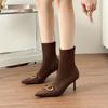Botas Marrones de Ante Elástico de Tacón de Aguja Maillard Tacones Altos Otoño e Invierno Punta Afilada Botines para Mujer 2025 Estilo Caliente