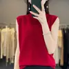 Camisola de punto de lana de cuello medio alto de alta gama lista para usar, camiseta básica de verano holgada para mujer