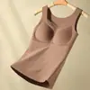 Colete de Malha com Bojo Embutido, Sem Costura e Quente, Top Térmico Feminino de Inverno Aderente para Usar por Baixo ou por Cima