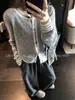 2026 Nuevo Estilo Primavera Suéter Chaqueta Larga Top Gris Francés Lana Tejida Cuello Redondo Cárdigan para Mujer