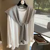 Xale de Tricô Fino Azul Liso Simples Estilo Ins Novo com Lã de Seda Protetor de Pescoço para Ar Condicionado Colete