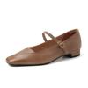 Elegantes y generosos zapatos Mary Jane de piel de vaca de primera capa para combinar con todo, primavera 2025, de tacón bajo grueso, punta cuadrada, piel, de un botón para mujer