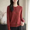 Chaqueta Corta de Punto de Botones Multicolor para Mujer, Nueva Versátil Otoño 2026 Cuello Redondo Cardigan Sintético, Top Versátil Gris