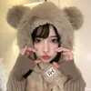 Nuevo gorro de invierno para mujer, bufanda linda de felpa, calentador de cuello integrado grueso, gorro de felpa para ciclismo, gorro cálido con protección para los oídos