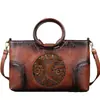 Bolsa Feminina Guofeng PU Artística Bolsa de Mão em Couro Genuíno Embossado Grande Capacidade Bolsa Colorida para Mamãe Bolsa de Ombro Transversal para Mulheres