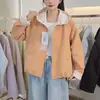 Chaqueta corta con capucha de color block, a la moda y tendencia, estilo coreano 2026, holgada y estilizada, abrigo casual de un solo botón para mujer