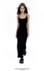 Vestido de Verano Largo Estilo Americano Streetwear con Tirantes Finos Bodycon para Mujer, Diseño Adelgazante que Ceñe la Cintura Vestido Camiseta