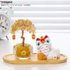 Danza del León Estilo Chino Gato de la Suerte Gatito Árbol del Dinero de Cristal Regalo de Año Nuevo Decoración para Escritorio de Oficina Adorno Árbol del Dinero
