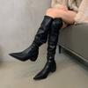 Botas por encima de la rodilla para mujer, nuevas botas de estilo coreano con tacón cuadrado y suela gruesa y puntiaguda, botas de caballero de moda de tendencia occidental, venta al por mayor