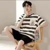 Conjunto de pijama de verano para hombre, de manga corta y pierna corta, ligero, talla grande, corte holgado, adecuado para usar como ropa de estar en casa