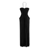 Vestido Sexy de Estilo Europeo y Americano para Resort con Cuello Halter Falda Larga para Mujer en Otoño con Cintura Plisada Aspecto Adelgazante Vestido de Tubo