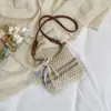 Bolso Tejido Estilo Vacaciones en la Playa para Mujer, Bolso de Paja Casual para la Costa, Bolso de Hombro Blanco Moderno y Elegante, Bolso Cruzado Versátil