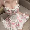 Lencería Sexy Atuendo de Sirvienta Chica Atractiva Vestido Bodycon Ajustado Rosa Dulce Francés Estampado de Vaca Uniforme de Sirvienta No Desmontable