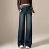 Jeans retrô azul de cintura alta para mulheres, novos calças largas de perna larga para o outono de 2026, modeladoras, calças retas versáteis