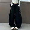 Calça casual feminina plus size extra grande 300 libras primavera 2026 nova tendência calça com corte curvo cintura alta solta relaxada para mulheres 2