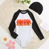 Traje de baño infantil estilo coreano para niñas, manga larga, blanco, deportivo, protector solar, lindo para bebé, para vacaciones
