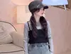 Jeans acampanados rasgados de dos piezas falsas para niñas, top de dos piezas ajustador retro desgastado de pierna ancha recto, conjunto de dos piezas moderno
